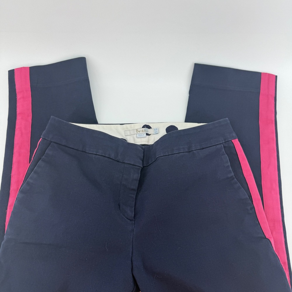 Boden Richmond 7/8 Navy Blue Pink Side Stripe‎ Pants Trousers Womens 4P Petite